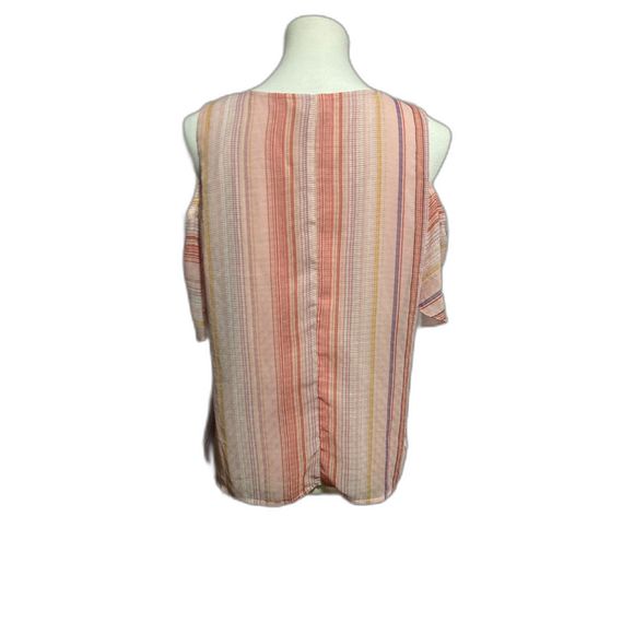 Large Lily White Pink Striped Exposed Shoulder Top - Picture 3 of 4